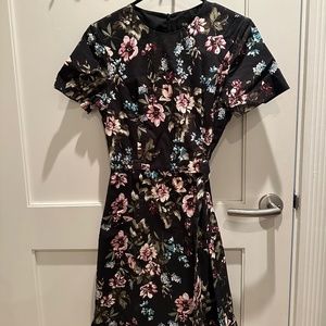 Brand New CUE Black & Floral Dress with Belt